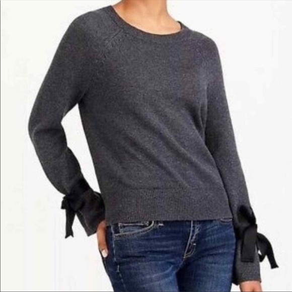 J Crew Mercantile Gray Wool Blend Pullover Tie Bell Sleeve Sweater - Picture 1 of 6